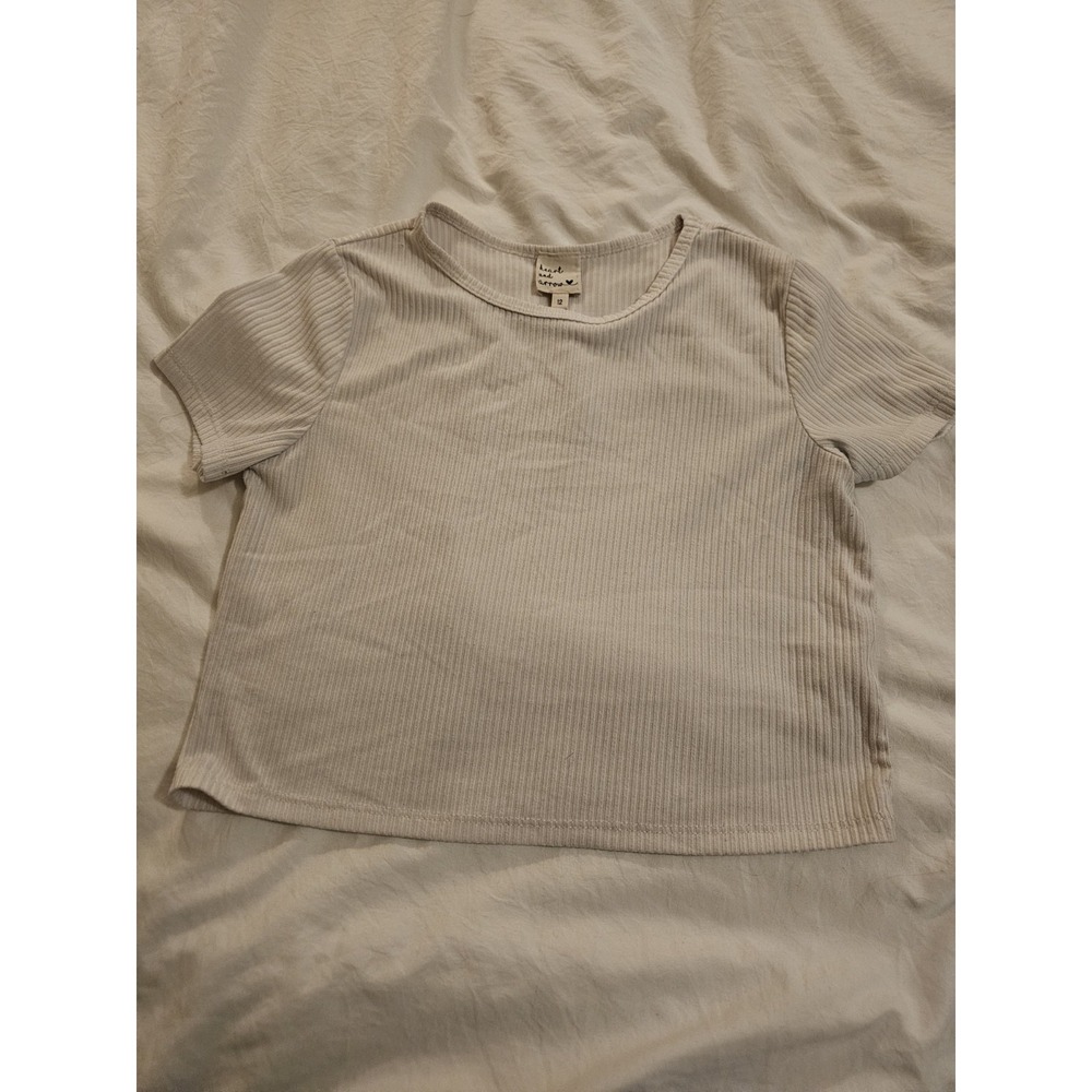 Heart & Arrow Girls Ribbed‎ Short Sleeve Top Size 12 Beige Neutral Tee